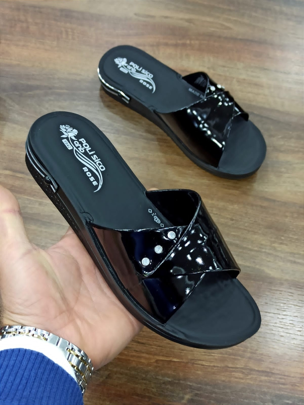 Black Patent Slide slippers